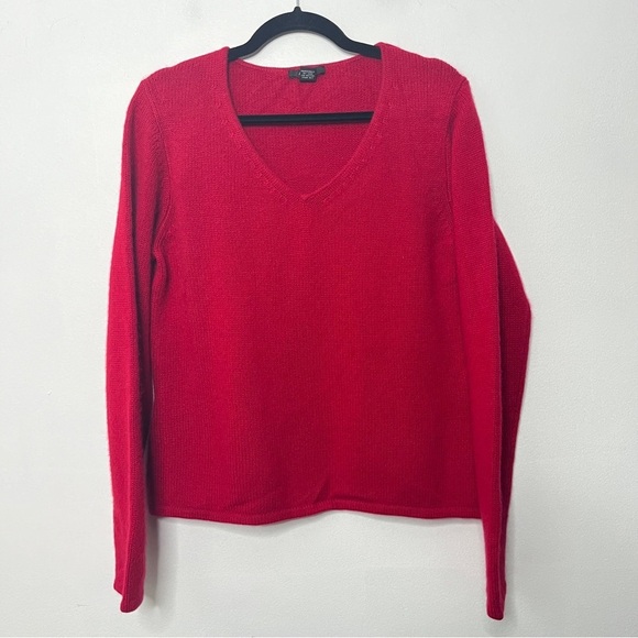 Alfani 100% Cashmere V-neck Chunky Knit Long Sleeve Sweater Women's Large Red - Picture 1 of 7